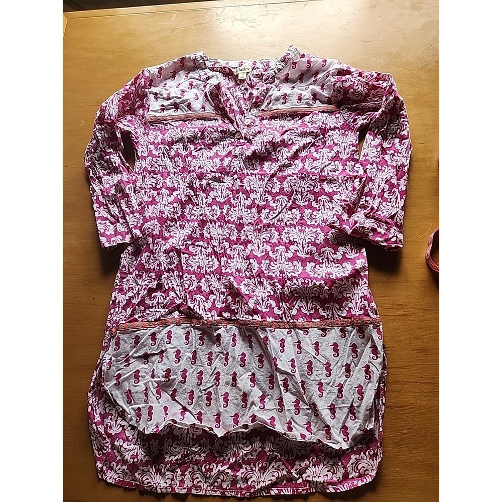 Hatley Tunic Hot Pink Seahorse Print‎ V Neck Sz S